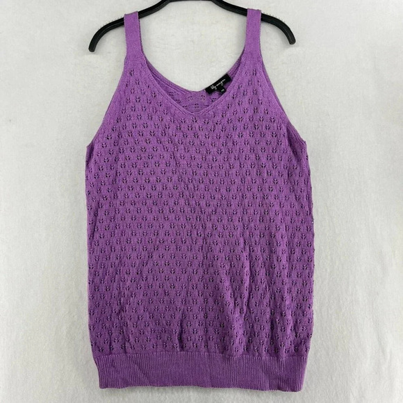 Lily Morgan Tank Sweater Womens Sz Large Purple Open Knit Spagheti Strap Stretch - Picture 1 of 10
